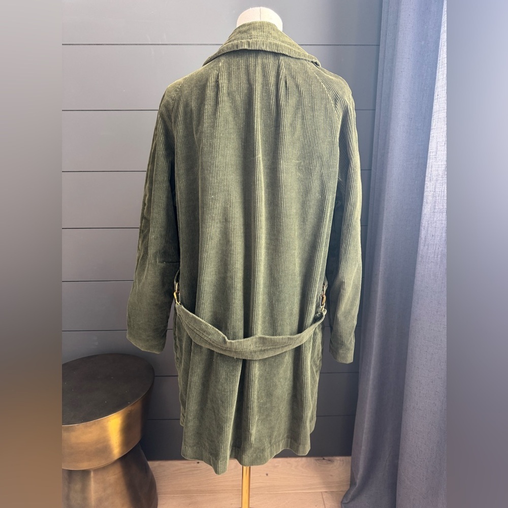 Vintage Olive Green Corduroy Utility Jacket Brass Buttons Retro Chic Earthy - Picture 5 of 12